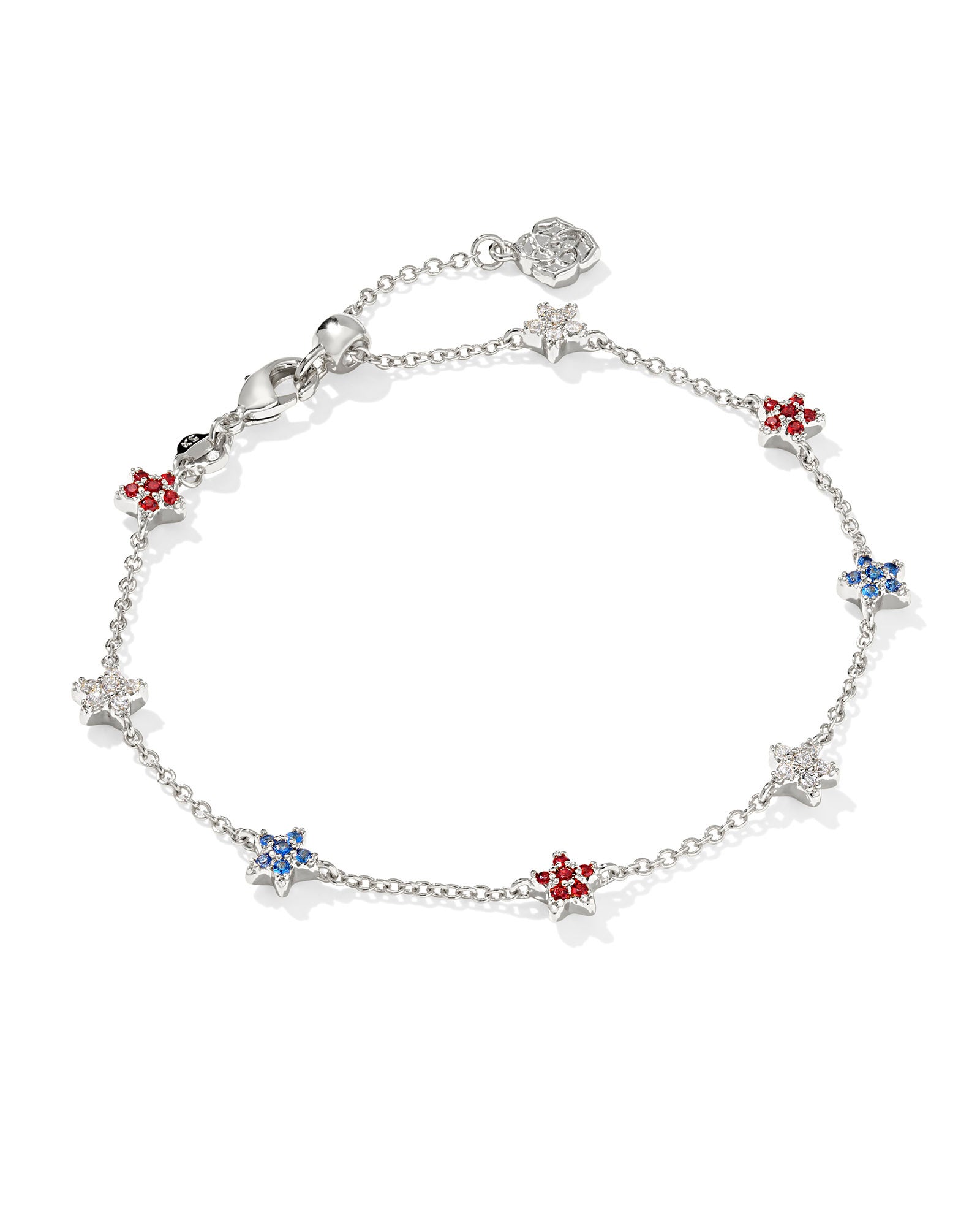 SIERRA STAR CRYSTAL DELICATE CHAIN BRACELET SILVER RED WHITE BLUE MIX