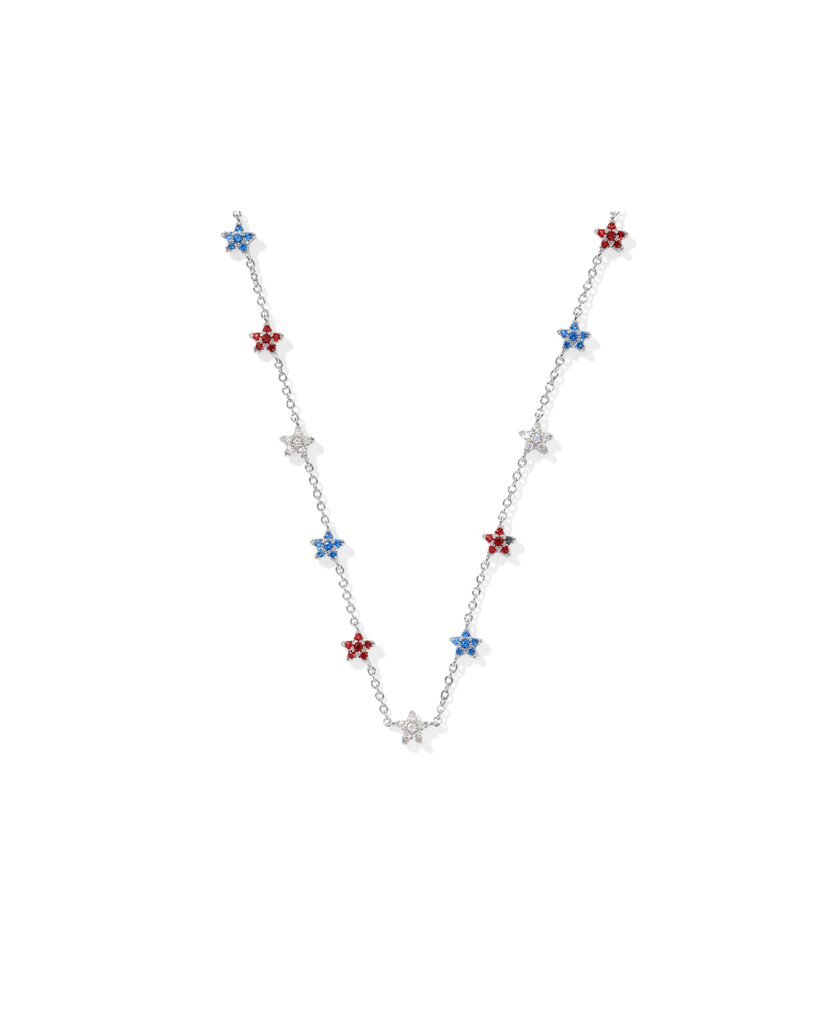 SIERRA STAR CRYSTAL STRAND NECKLACE SILVER RED WHITE BLUE MIX
