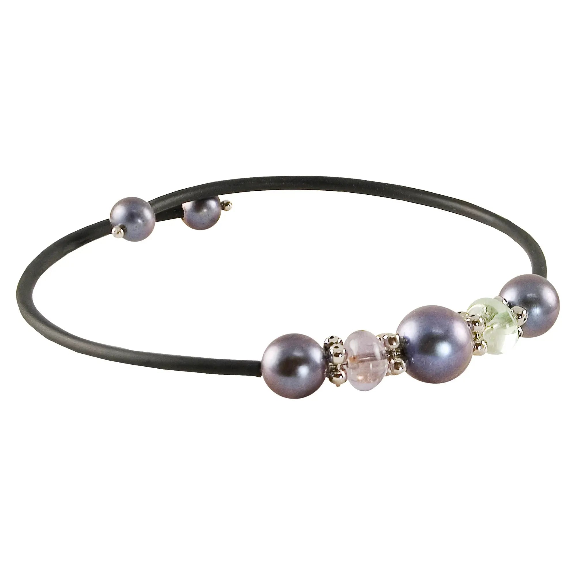 SS DYED BLK FWP/PREHNITE/AME RUBBER BANGLE