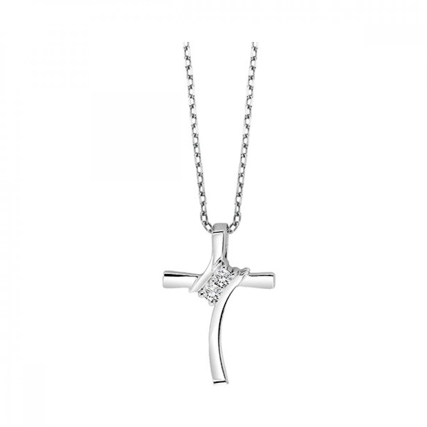 SS T=1/20CT TWO STONE DIA CROSS PEND