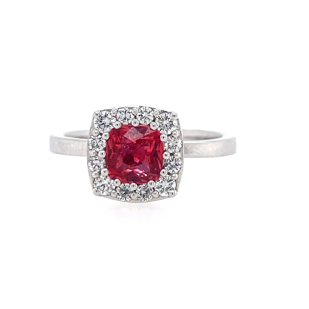 14K White Gold Custom Padparadscha Sapphire Ring W C=1.06CT PAD SAPP DIA=.33CT GHVS2-VS1C RING