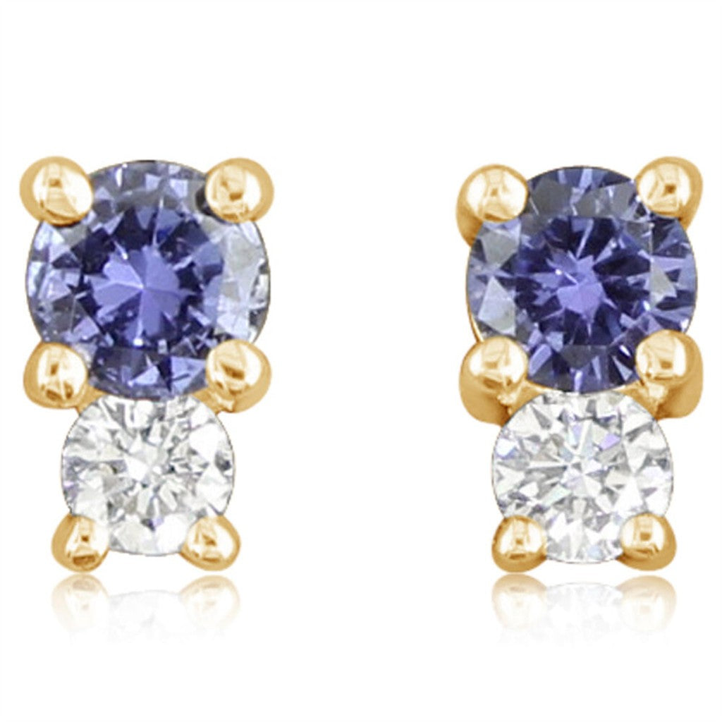 14k Yellow Gold Yogo Sapphire and Diamond Earrings