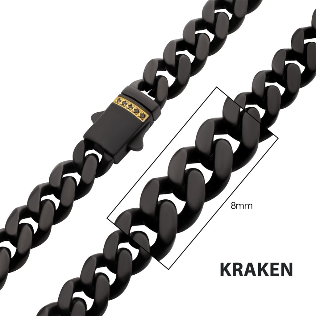 Mens Cuban Chain Necklace w/Black Sapphire Gem