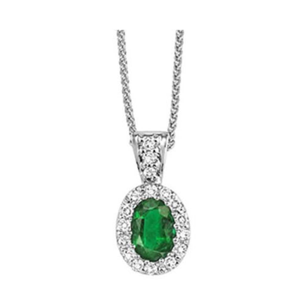 14K White Gold Emerald and Diamond Pendant