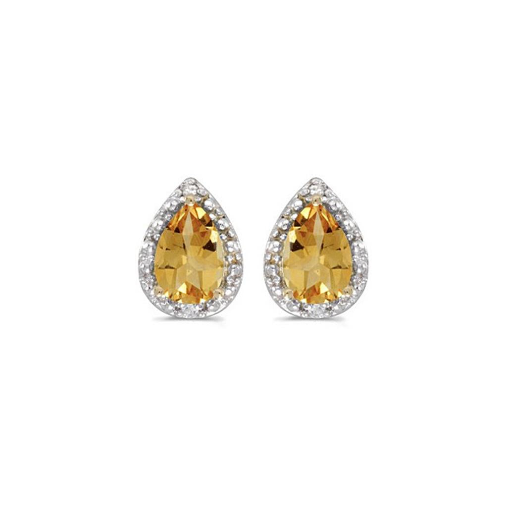 14k Yellow Gold Pear Citrine And Diamond Earrings