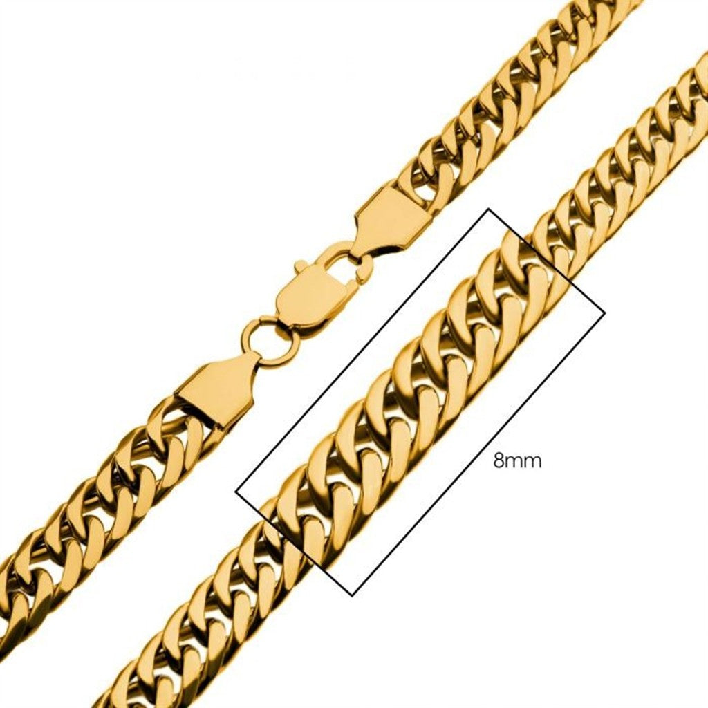 8mm 18K Gold IP Dome Curb Chain Necklace