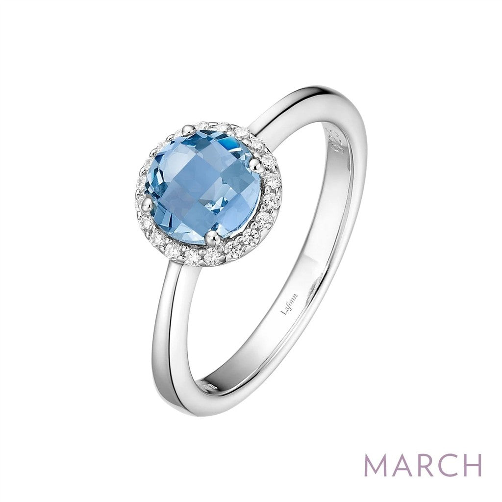 Simulated Aquamarine Ring with Simulated Diamond Halo