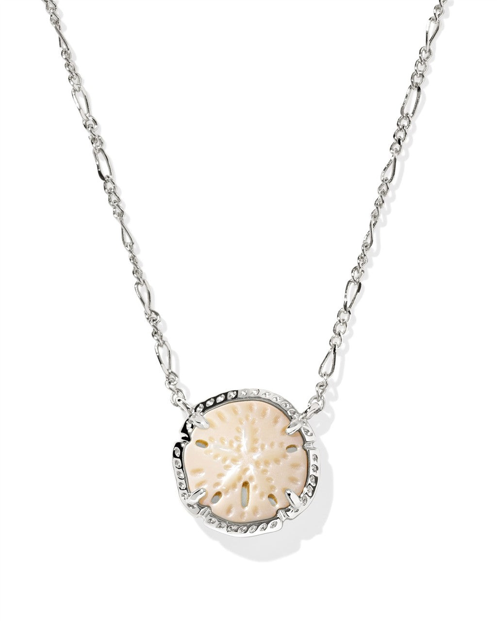 SAND DOLLAR SHORT PENDANT NECKLACE SILVER NATURAL MOTHER OF PEARL