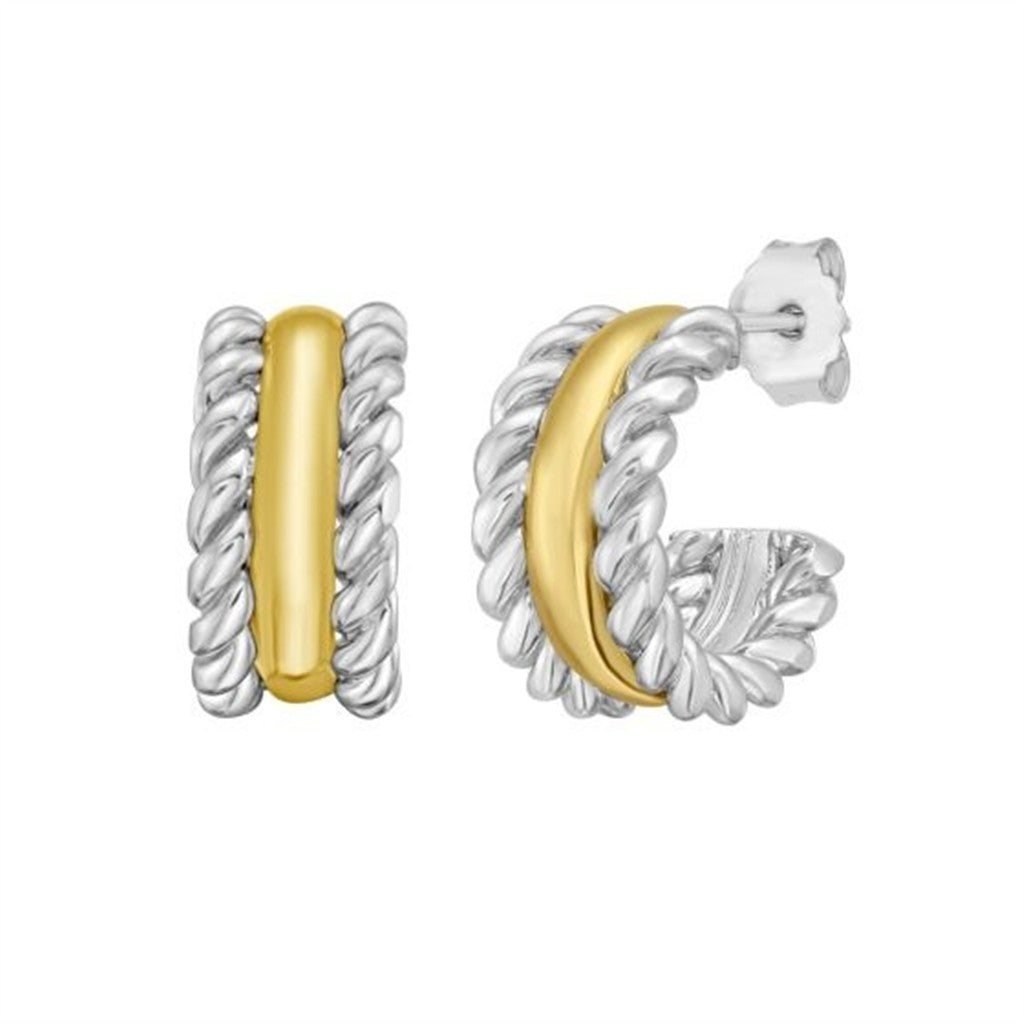 Silver & 18K Cable Huggie Hoops