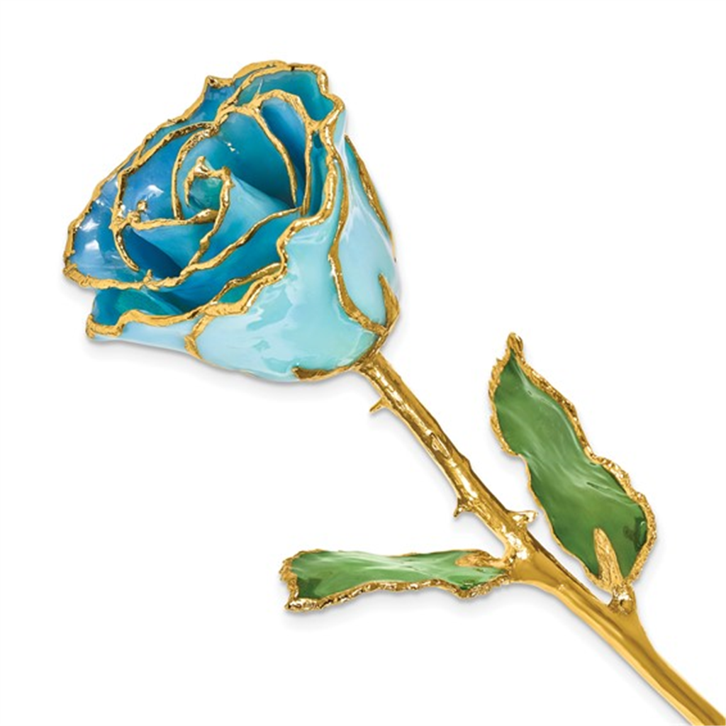 Lacquer Dipped Gold Trim Baby Blue Rose