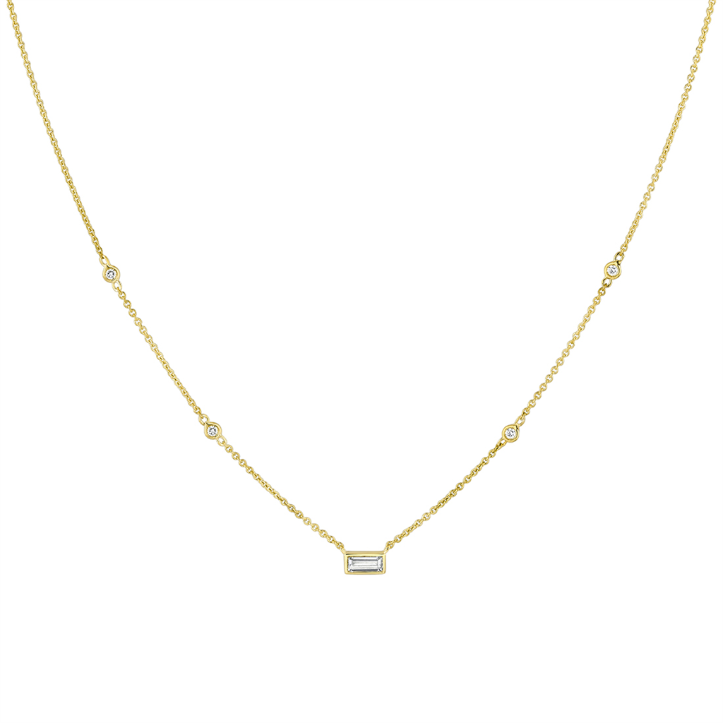 Bezel Baguette Diamond Necklace