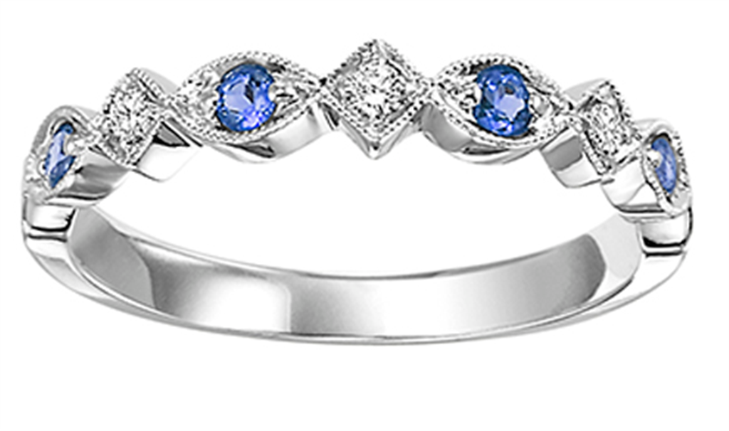 10K White Gold Blue Sapphire/Diamond Stackable Band