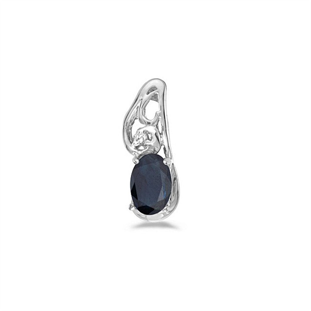 14k White Gold Oval Sapphire And Diamond Pendant