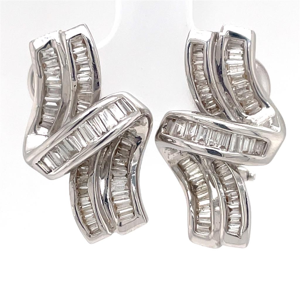 14K White Gold Diamond Twist Earrings (Consignment)