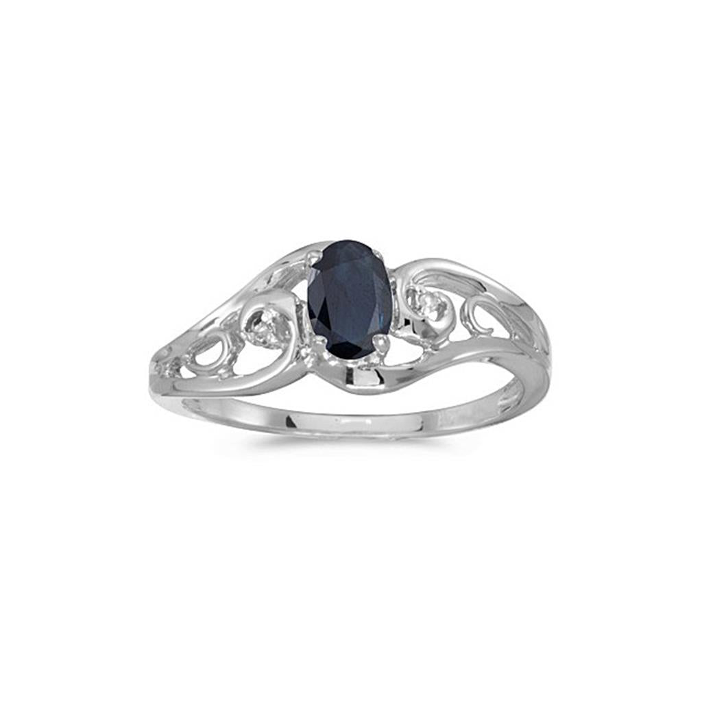 10k White Gold Oval Sapphire And Diamond Ring