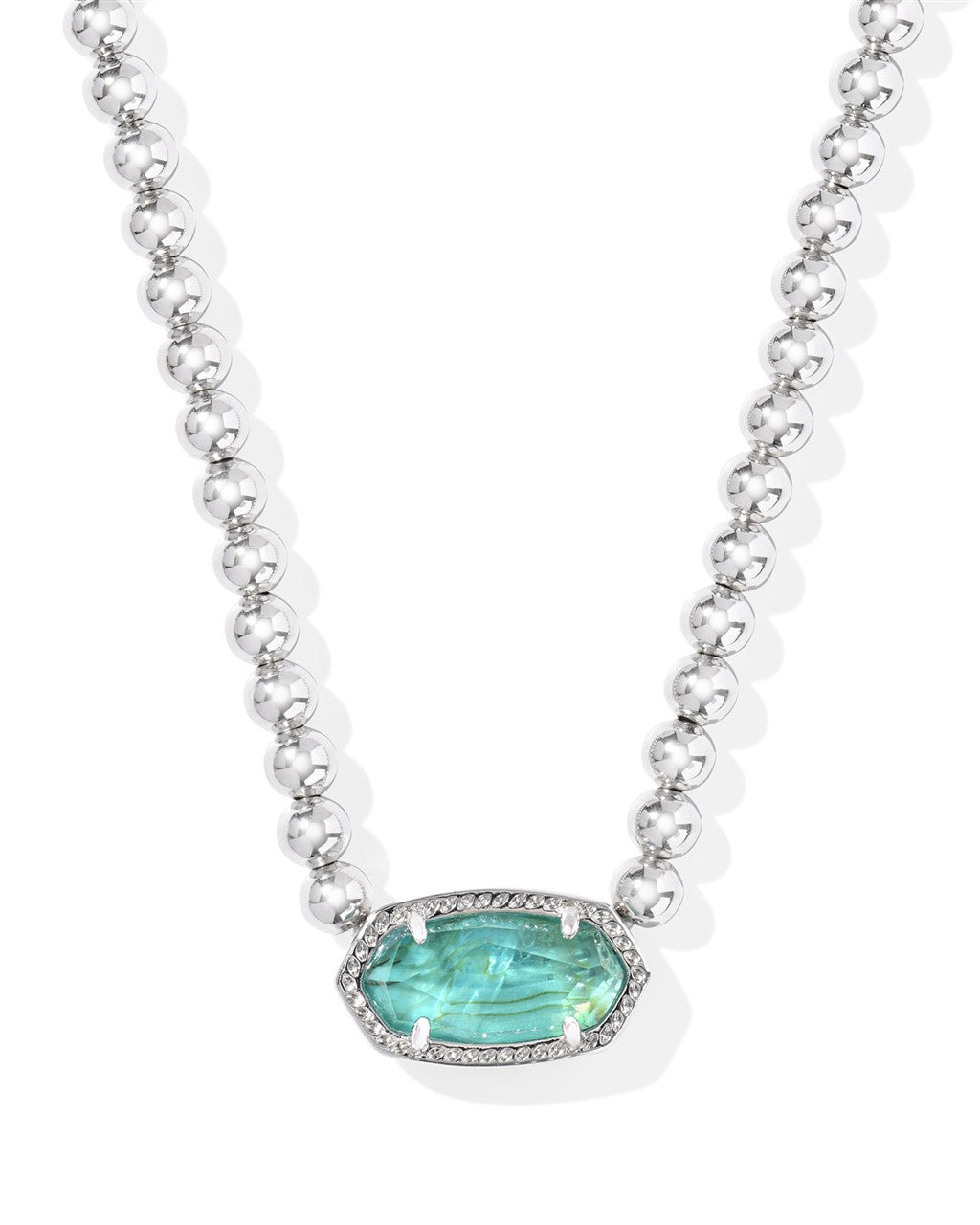 ELISA BEADED NECKLACE SILVER BRIGHT AQUA ILLUSION