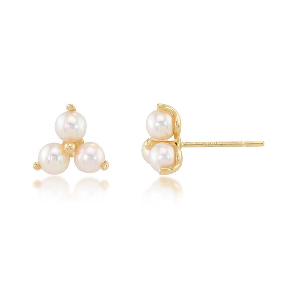 Gold Triple Pearl Stud Earrings