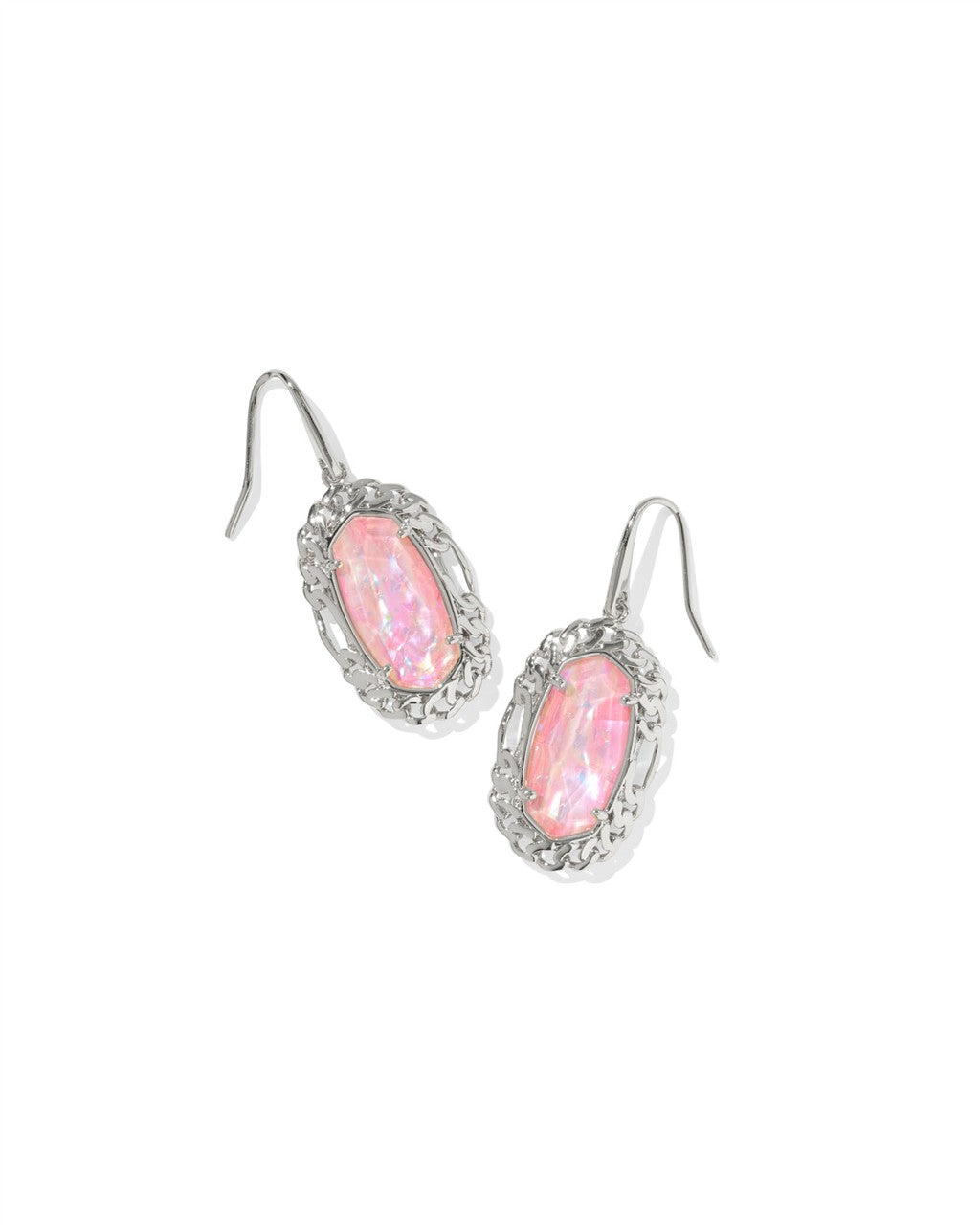 DANI FIGARO FRAME DROP EARRINGS SILVER PINK IRIDESCENT MOTHER OF PEARL