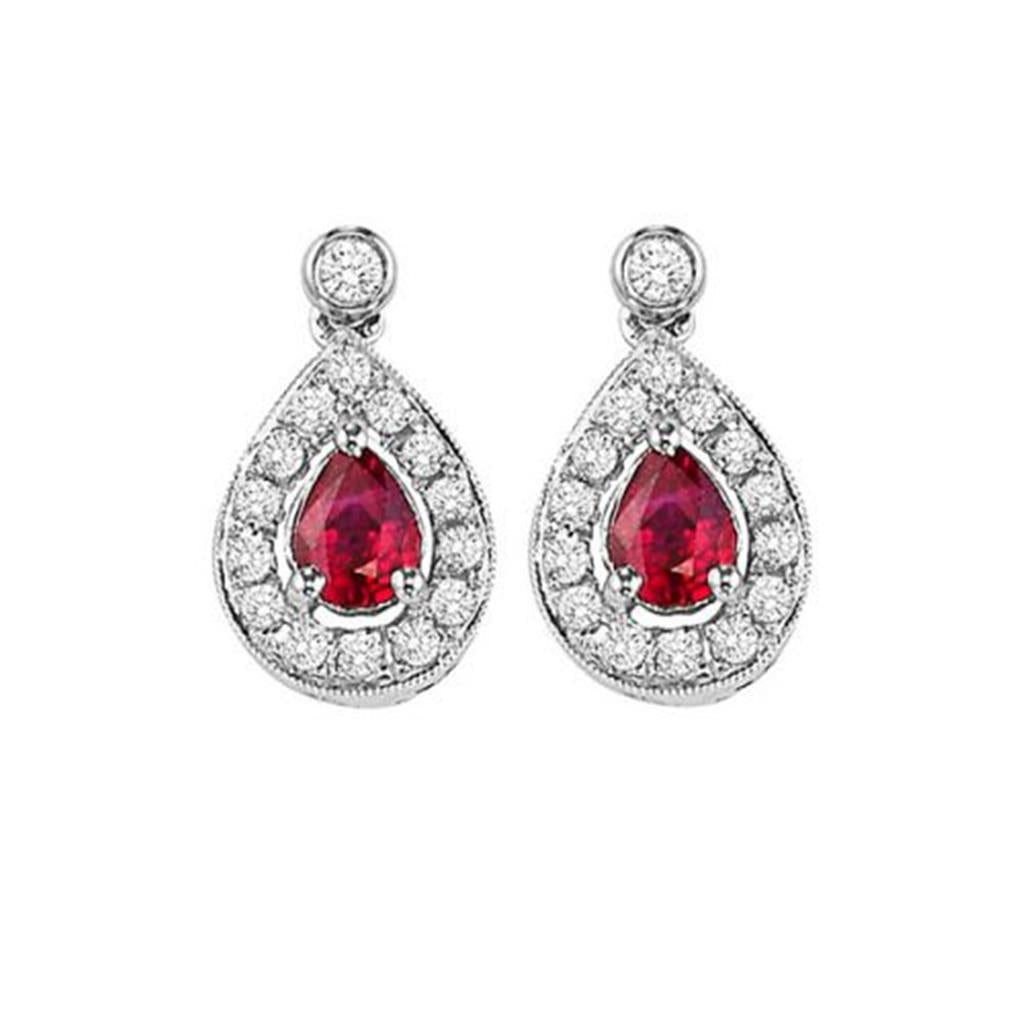 14KW Gold Ruby and Diamond Earrings