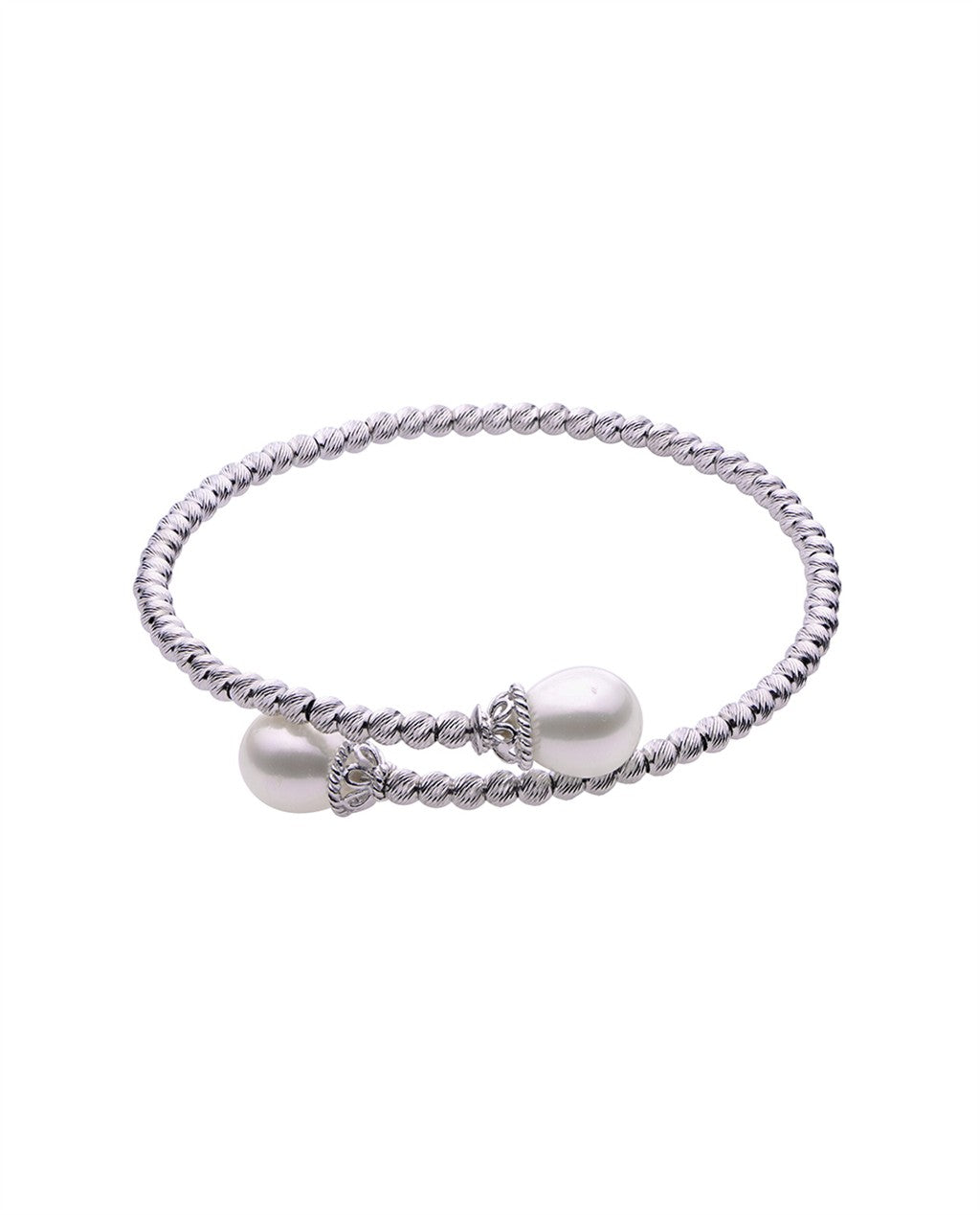 Sterling Silver White Freshwater Pearl and Brilliance Bead Cuff Bracelet