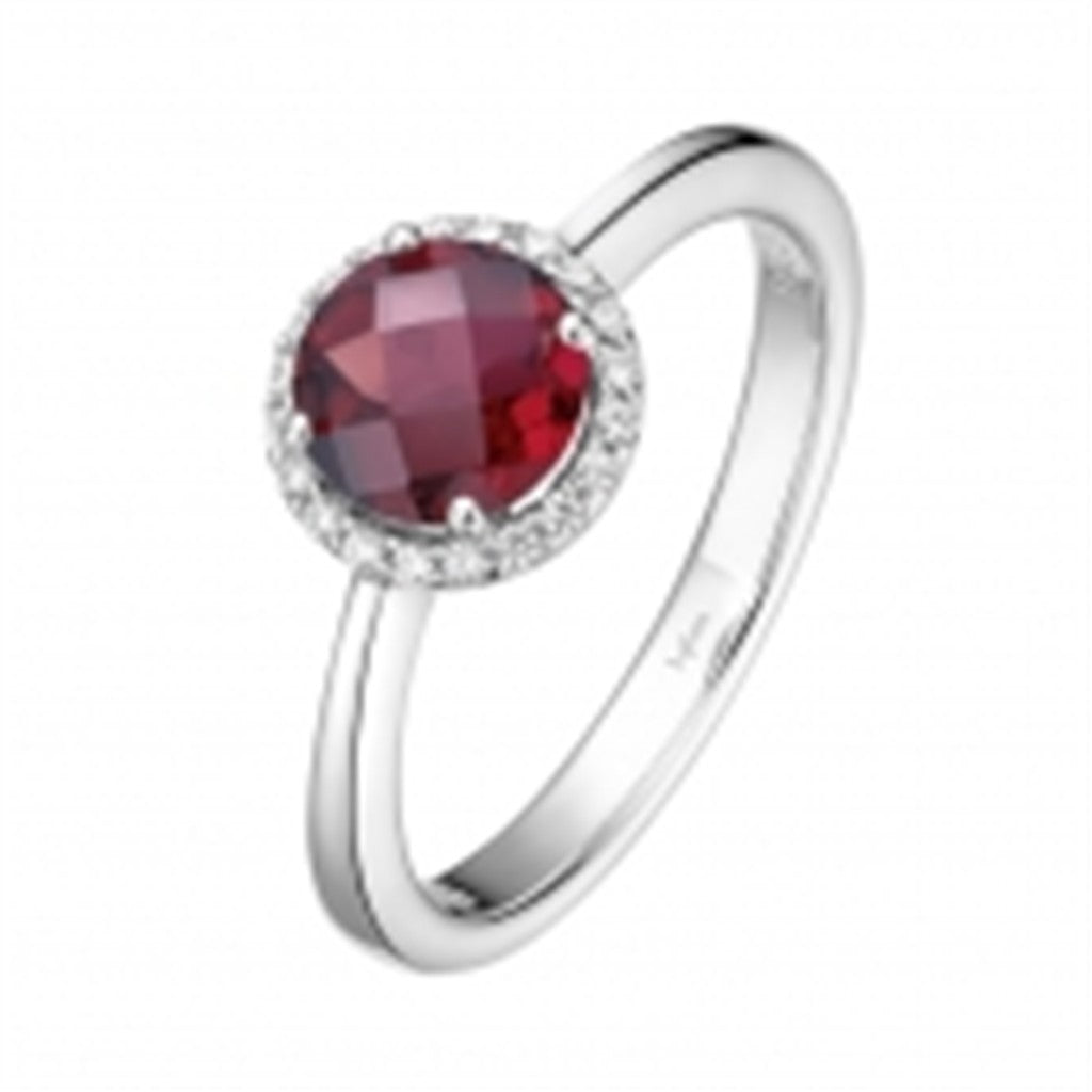 Garnet Ring with Simulated Diamond Halo