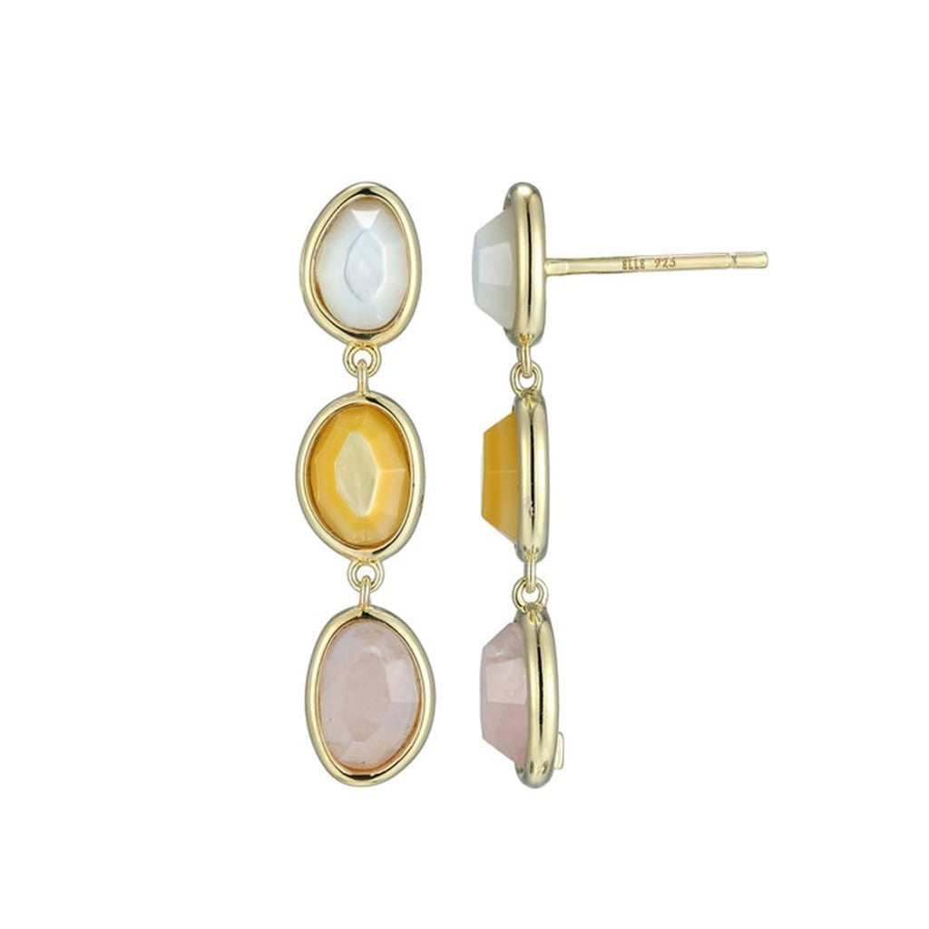 Elle Reviere White and Yellow Mother-of-Pearl & Rose Quartz Drop Earrings
