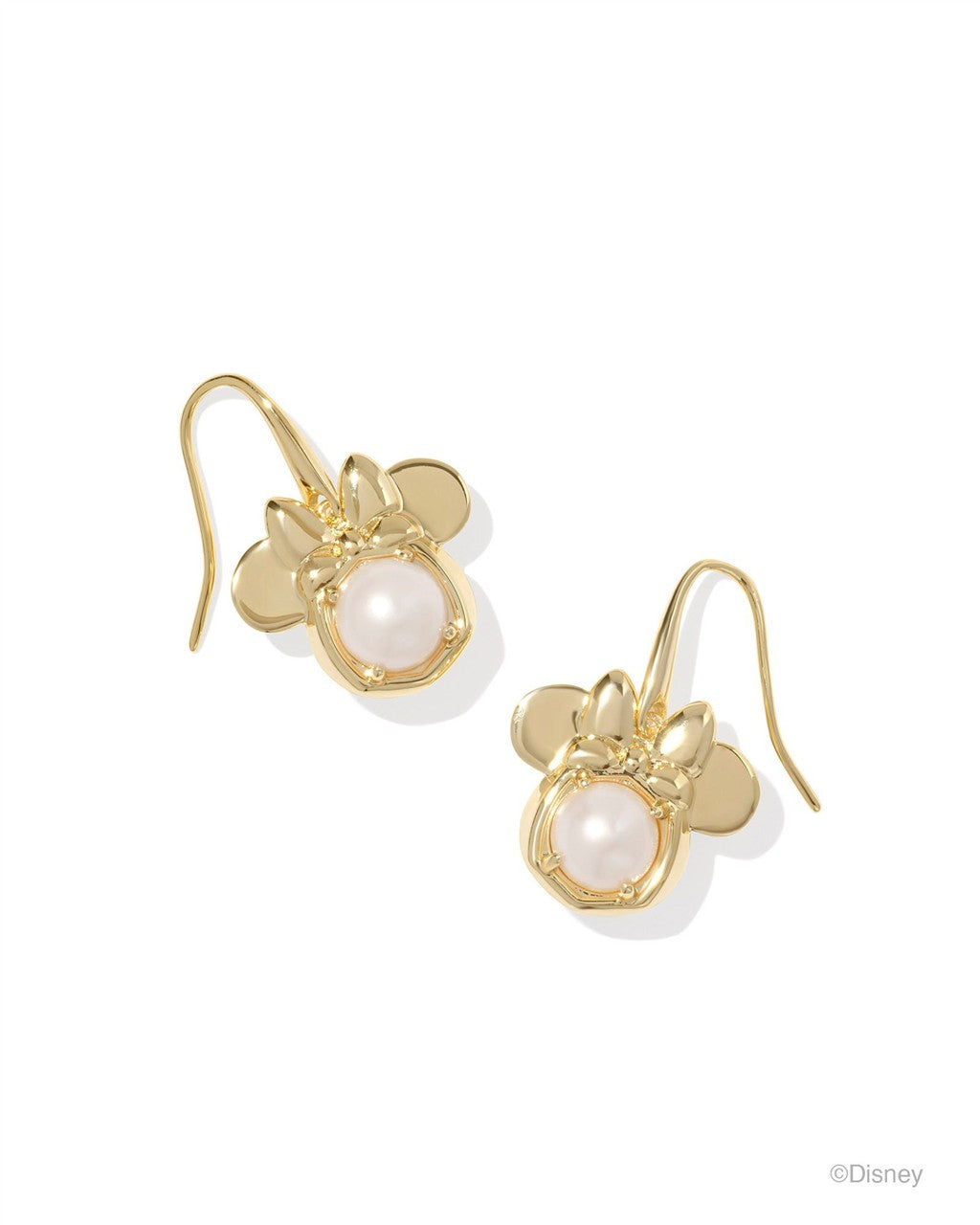 MINNIE MOUSE DROP EARRINGS GOLD WHITE PEARL