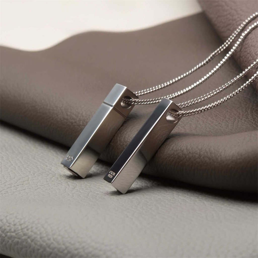 Sterling Silver Urn Engravable Bar Pendant Necklace