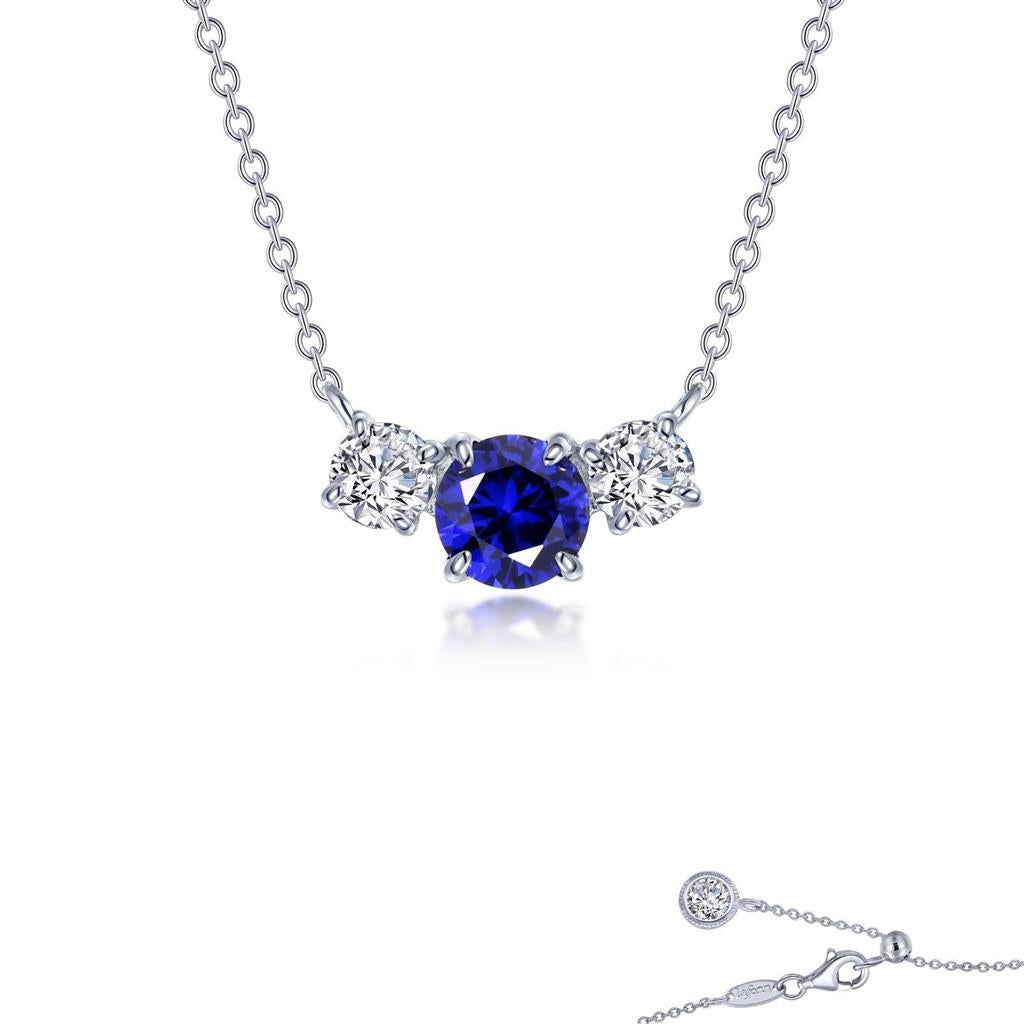 Blue Sapphire Three Stone Necklace