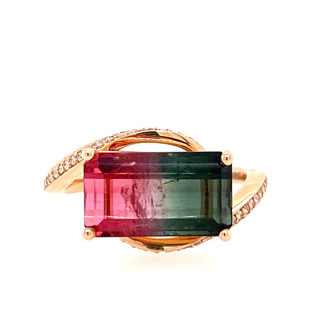 14K Rose Gold Bi-Colorled Watermelon Tourmaline Custom Ring