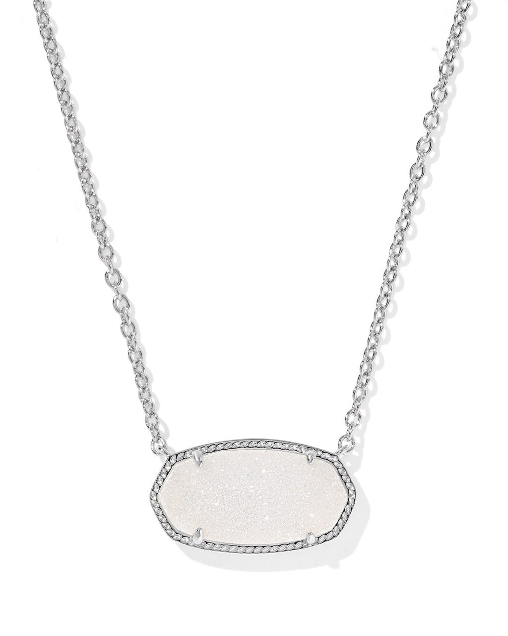 ELISA STATEMENT SHORT PENDANT NECKLACE SILVER IRIDESCENT DRUSY