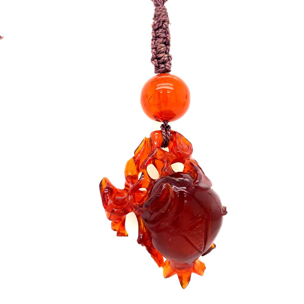 Carved Baltic Amber of Macrame Cord (Estate)