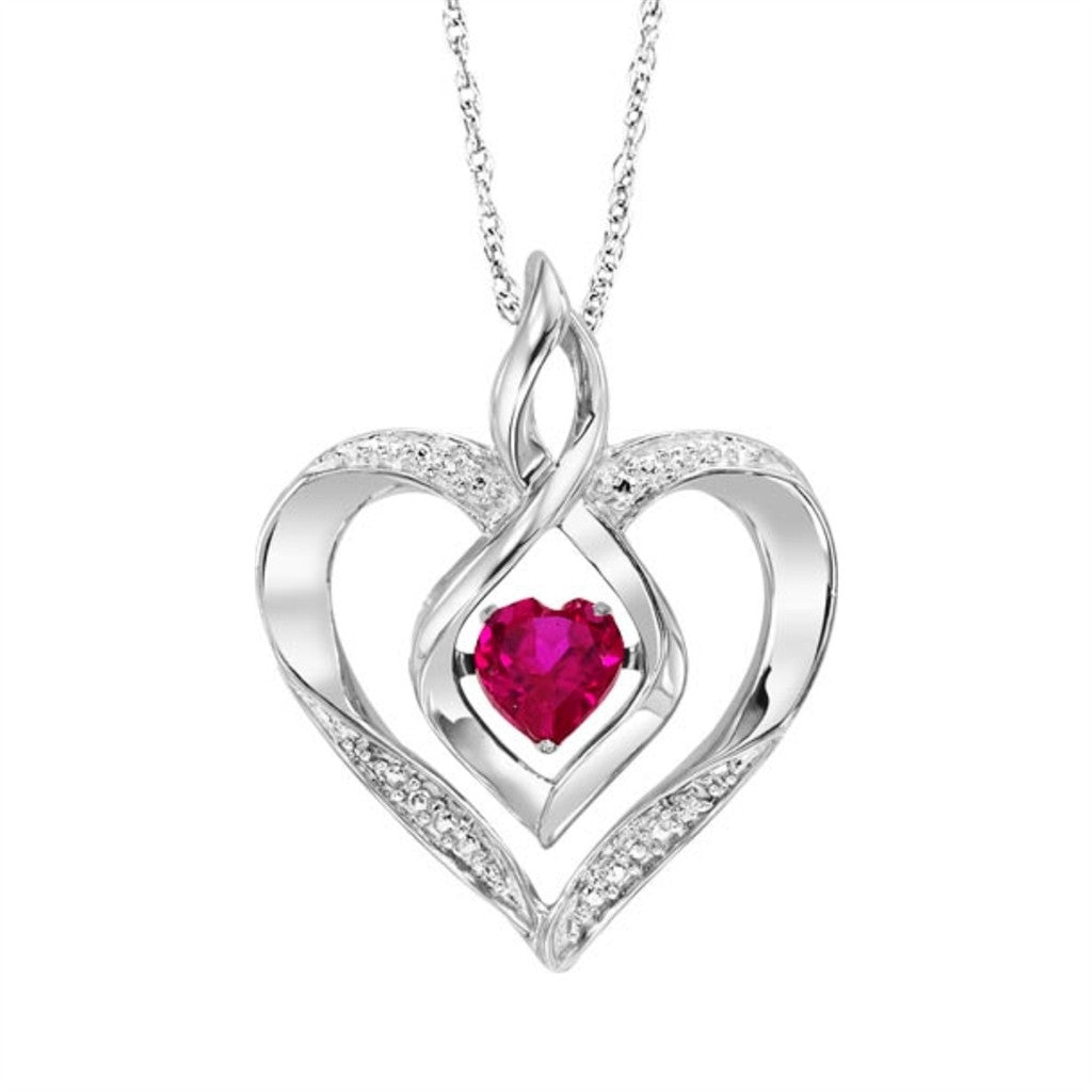 Sterling Silver Ruby Rhythm of Love Heart Pendant