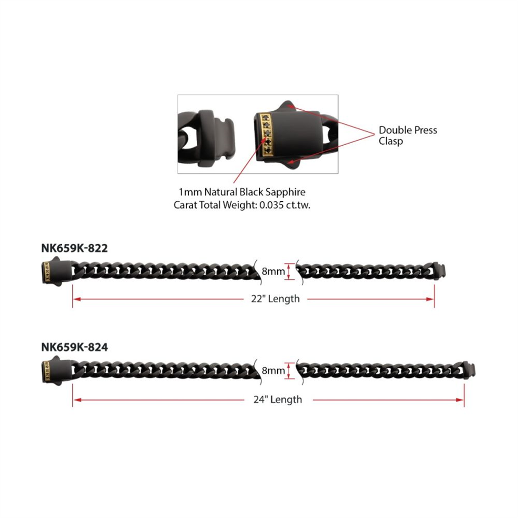 Mens Cuban Chain Necklace w/Black Sapphire Gem