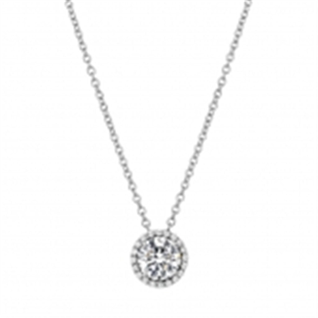 Simulated Diamond Pendant with Simulated Diamond Halo