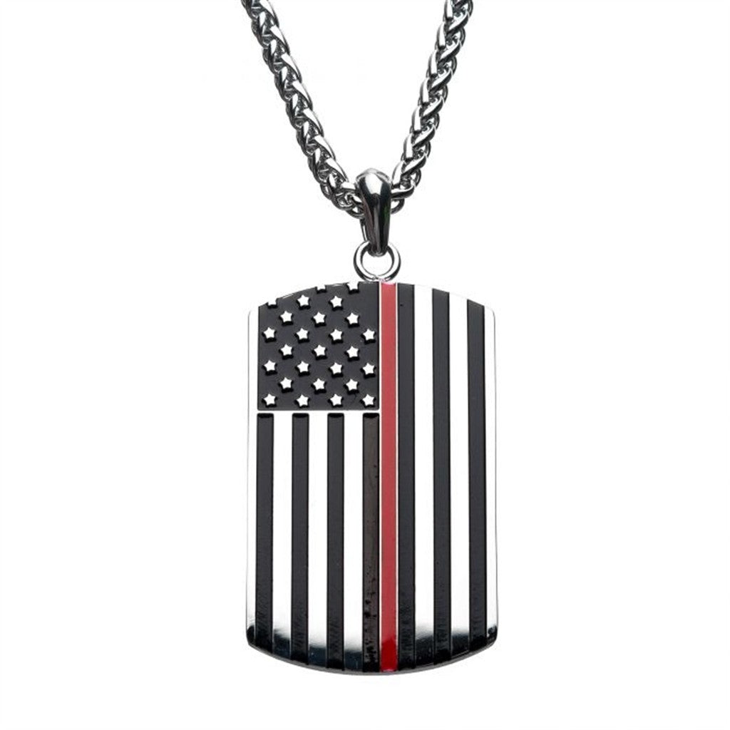 Thin Red Line American Flag Firefighter Military Style Dog Tag