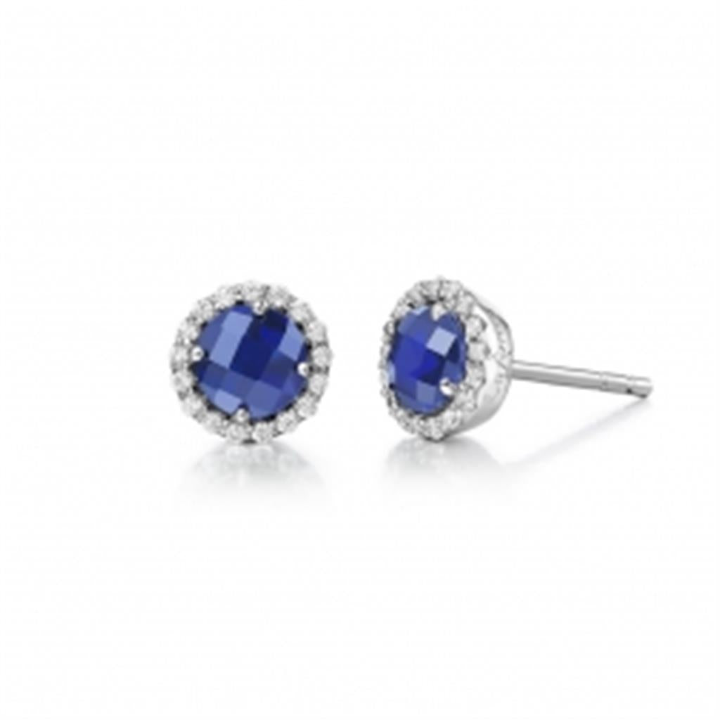 Lab Grown Blue Sapphire Stud Earrings with Simulated Diamond Halo