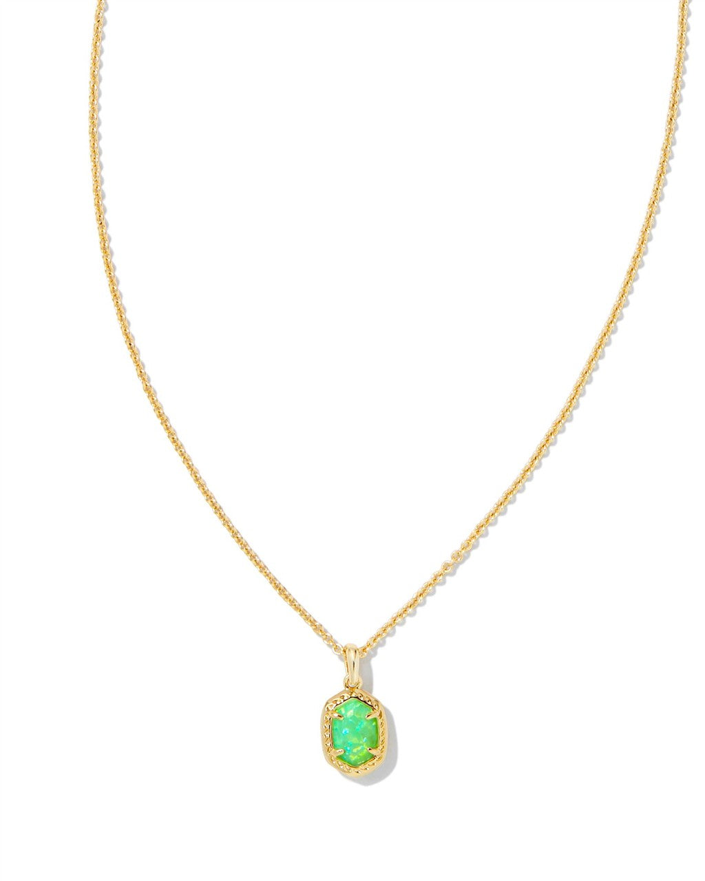 DAPHNE FRAMED SHORT PENDANT NECKLACE GOLD BRIGHT GREEN KYOCERA OPAL