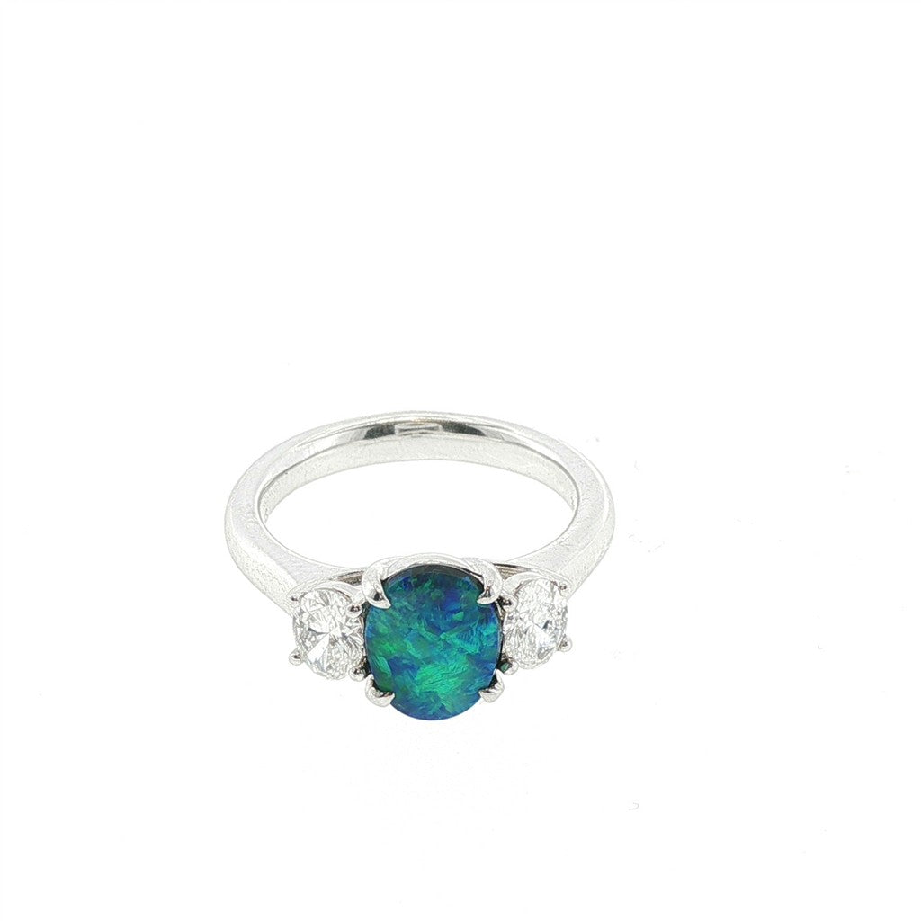 Black Opal and Diamond Ring