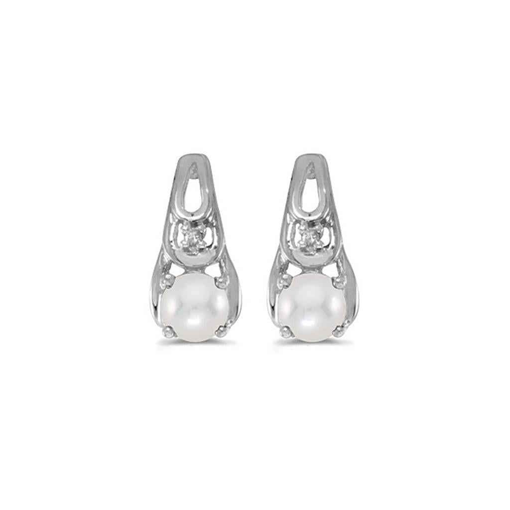 14k White Gold Pearl And Diamond Earrings