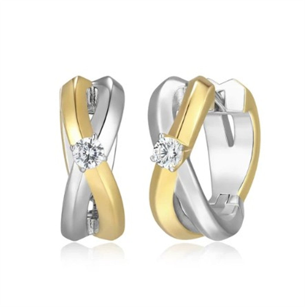 Two-Tones Crossover Diamond Hoop Earrings