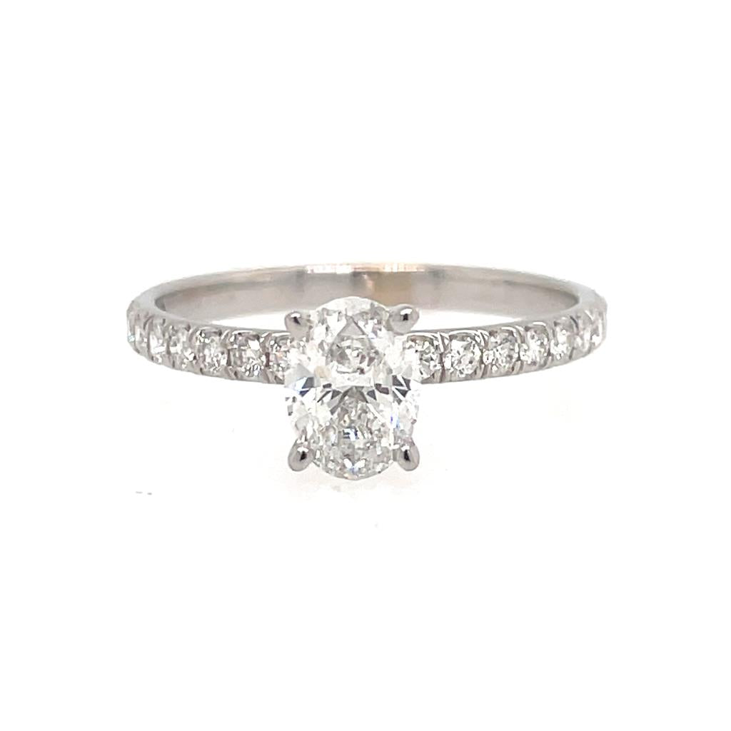 14K White Gold Oval-Shaped Diamond Engagement Ring
