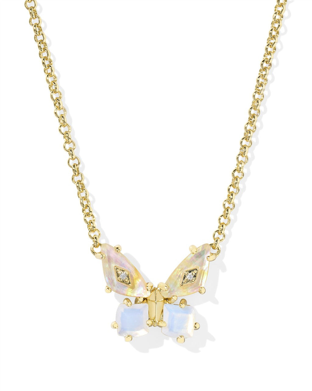 BIANCA BUTTERFLY SHORT PENDANT NECKLACE GOLD IRIDESCENT WHITE MIX