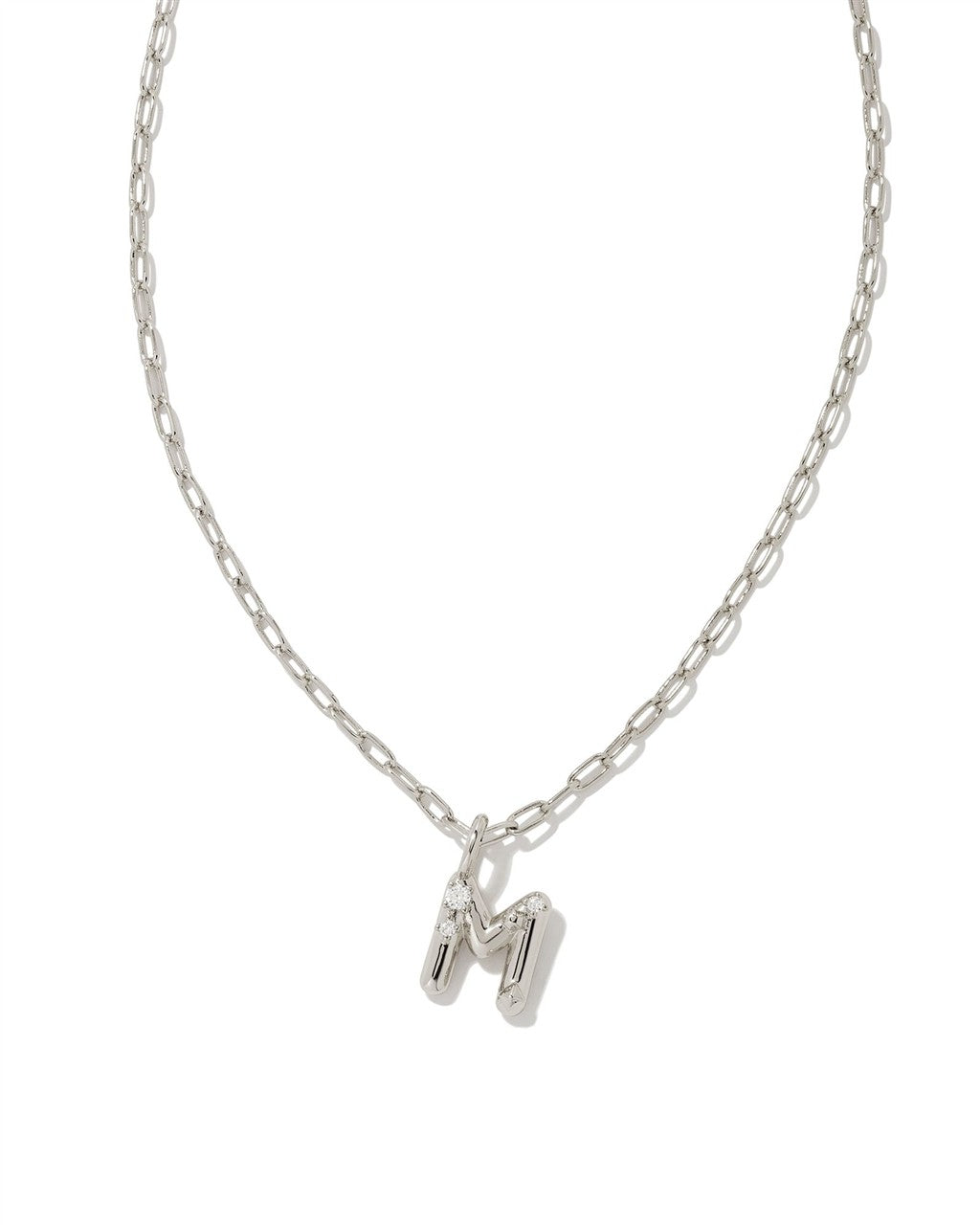 CRYSTAL LETTER M SHORT PENDANT NECKLACE SILVER WHITE CZ