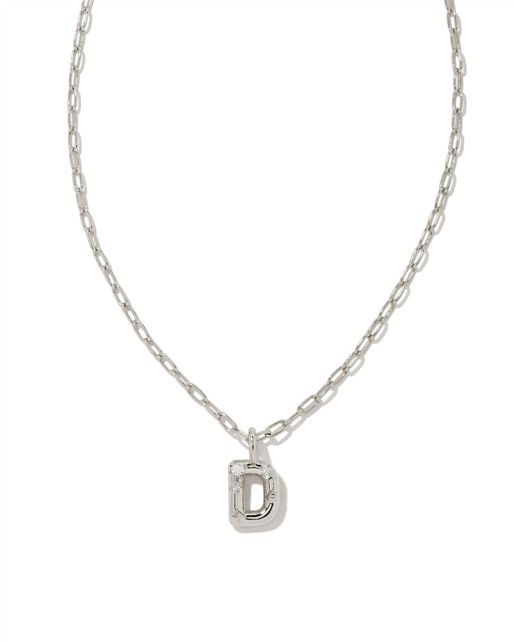CRYSTAL LETTER D SHORT PENDANT NECKLACE SILVER WHITE CZ