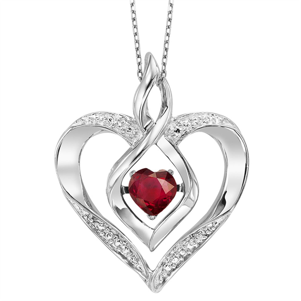 Sterling Silver Rhythm of Love Garnet and Diamond Pendant