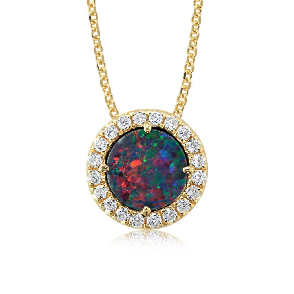 14k Yellow Gold Australian Opal Doublet/Diamond Pendant Necklace