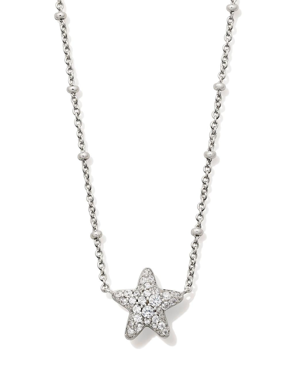 JAE STAR PAVE SHORT PENDANT NECKLACE SILVER WHITE CRYSTAL