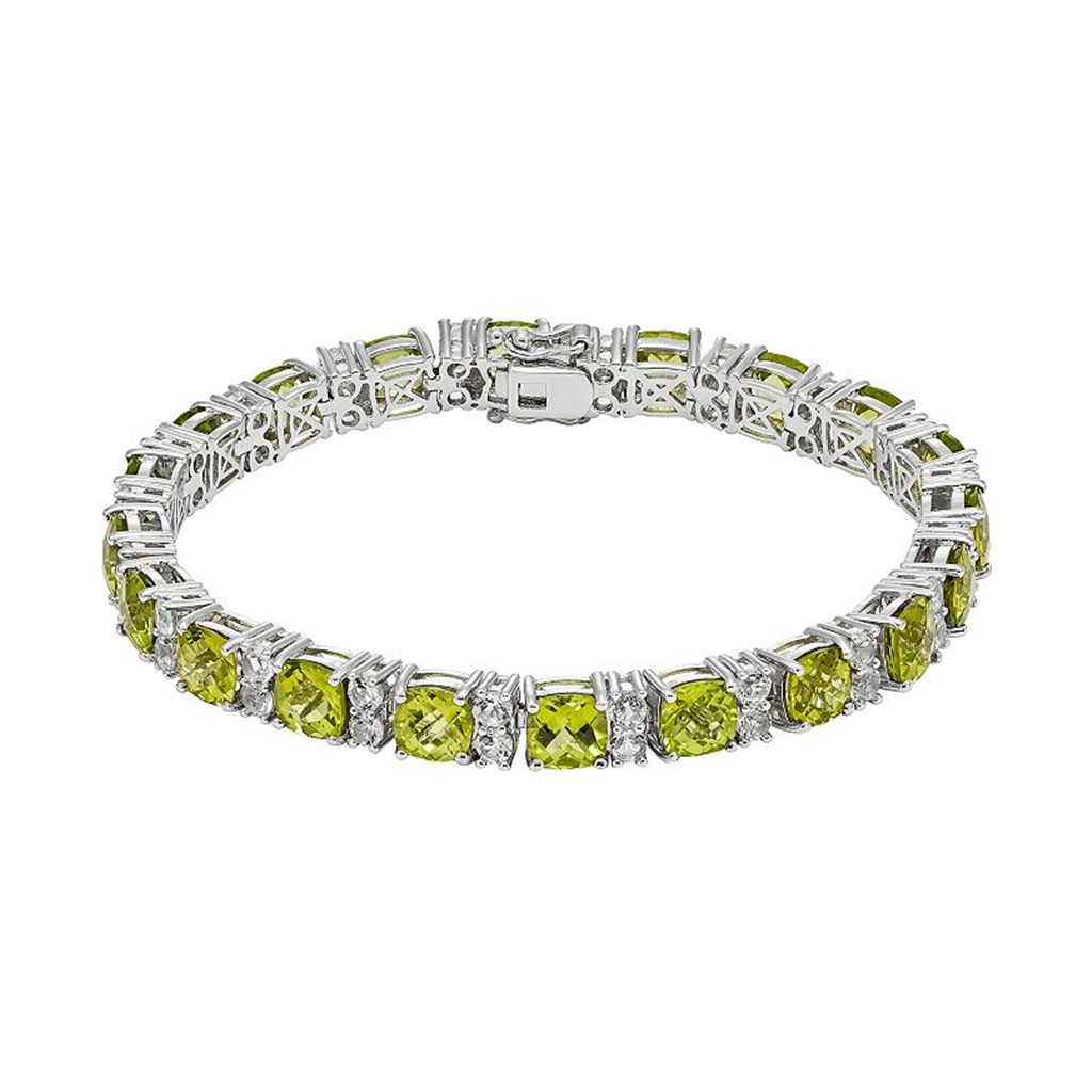 Sterling Silver Lab Grown Peridot and White Topaz Tennis Bracelet