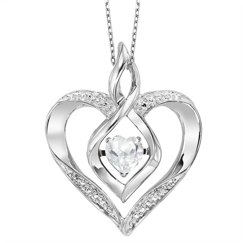 Sterling Silver Rhythm of Love Created White Topaz and Diamond Pendant